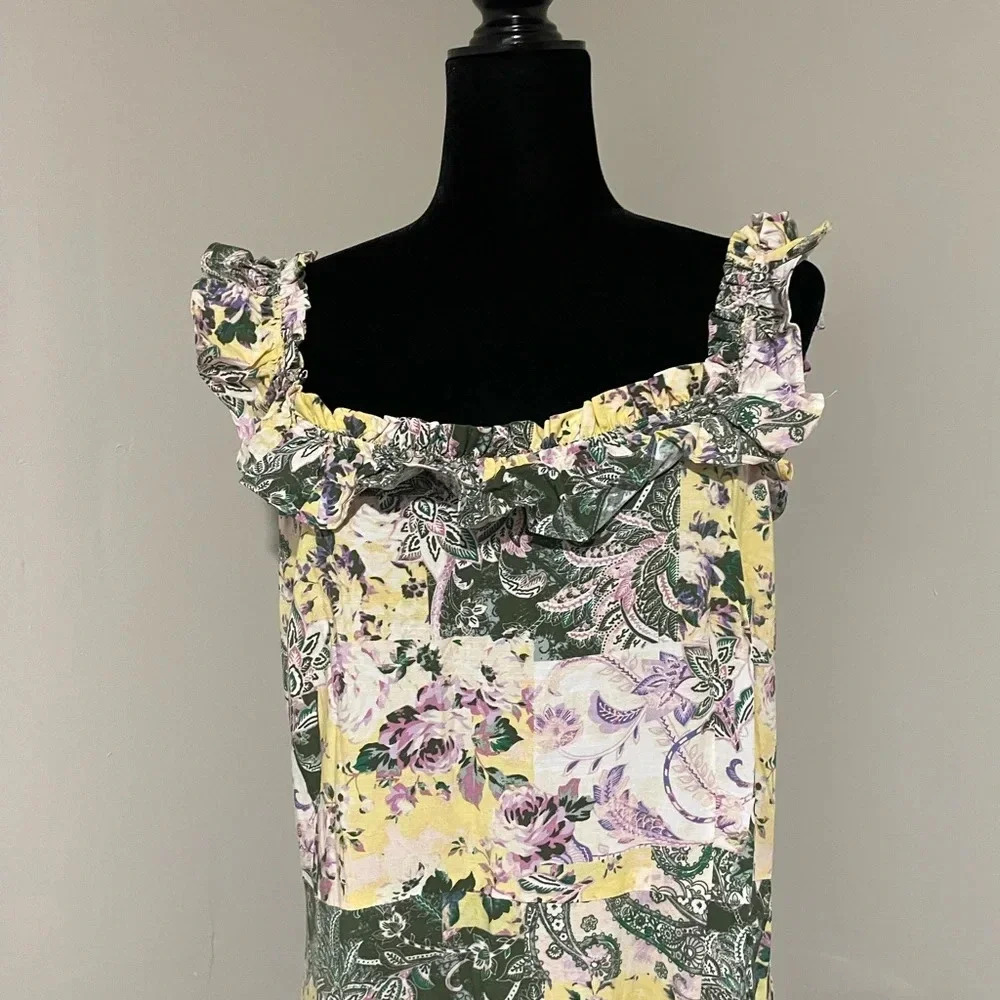 Loft Patchwork Ruffle Squareneck Midi Dress Size … - image 3